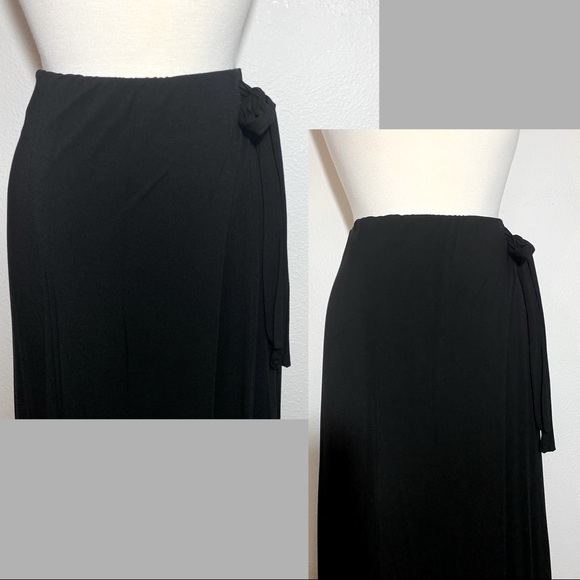 Black Stretch Wrap Skirt with Tie Waist, M - Picture 6 of 7